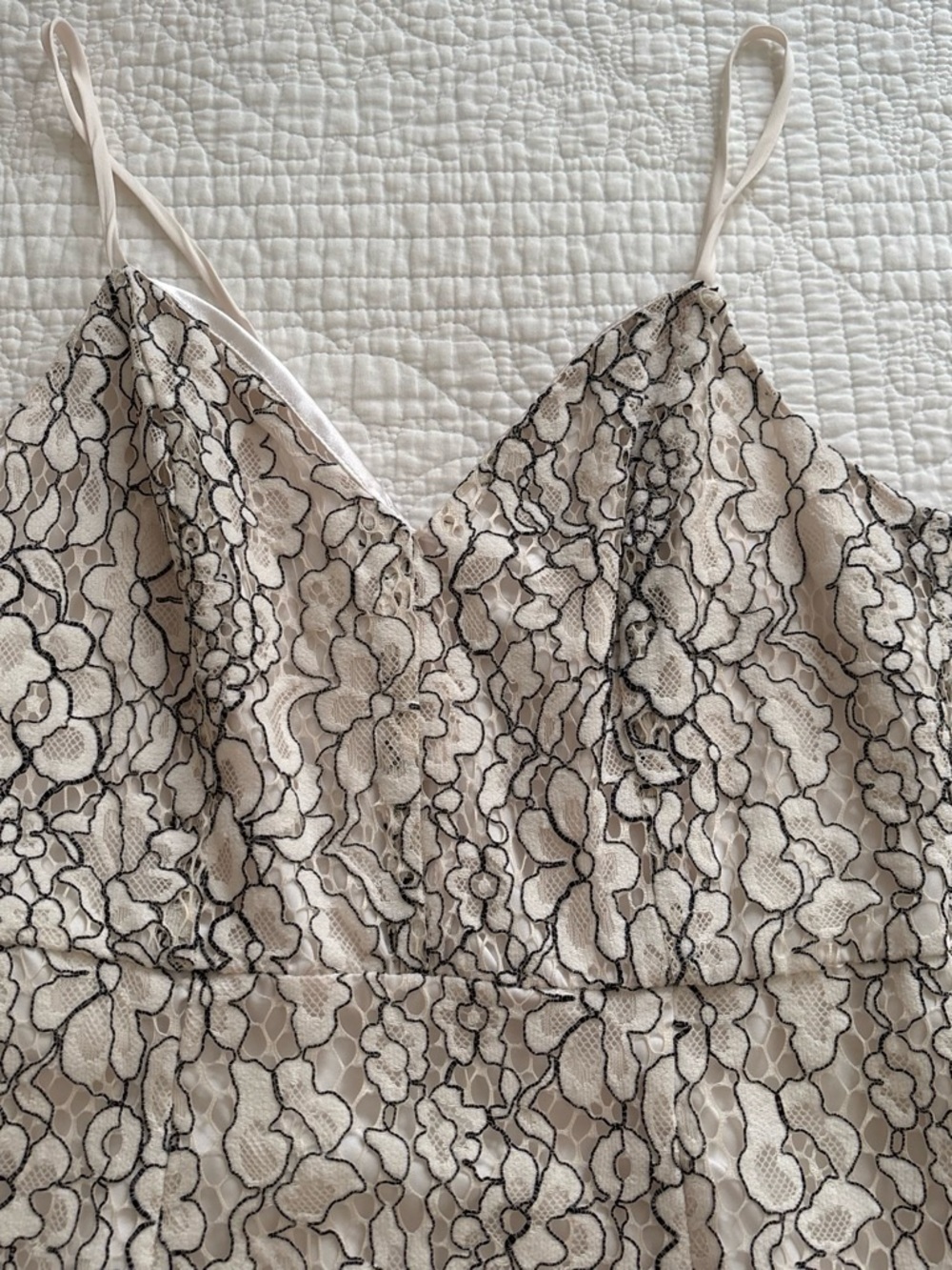 Othr Cream Mini Dress with Black Lace Overlay